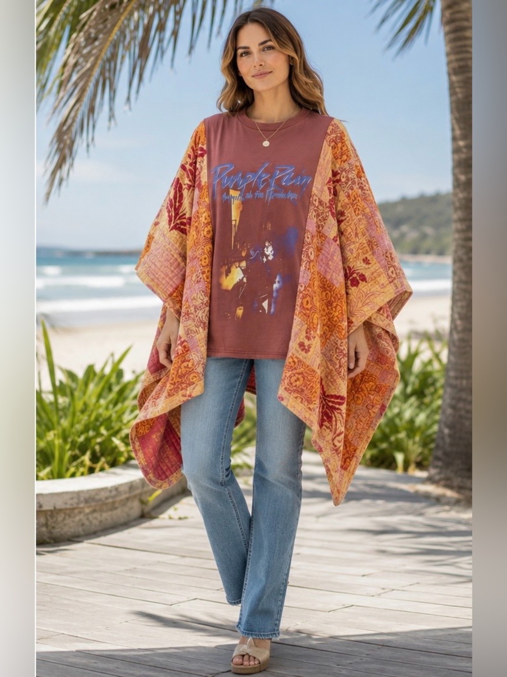 Prince Purple Rain Kantha Kimono Poncho Boho Festival Wearable Art OOAK